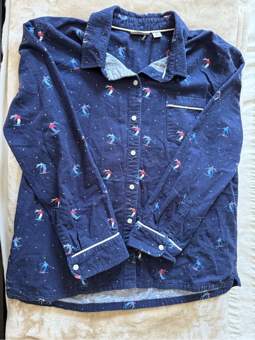 L.L. Bean Navy with Skiers Flannel Pajama Shirt